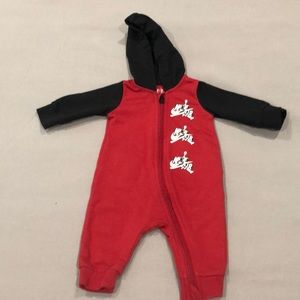 Jordan red and black hooded onesie 0-3 month